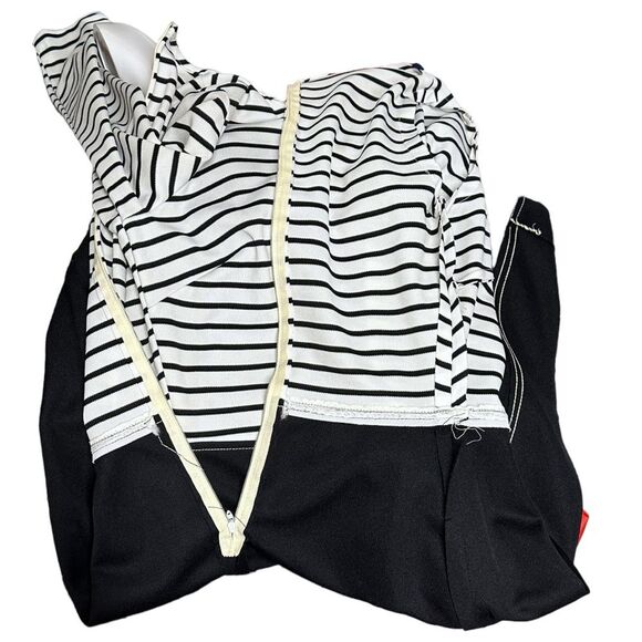 VINTAGE 60s 70s Mod Groovy Black White Polyester Striped Fit & Flare Dress 6 8 S - Picture 14 of 14